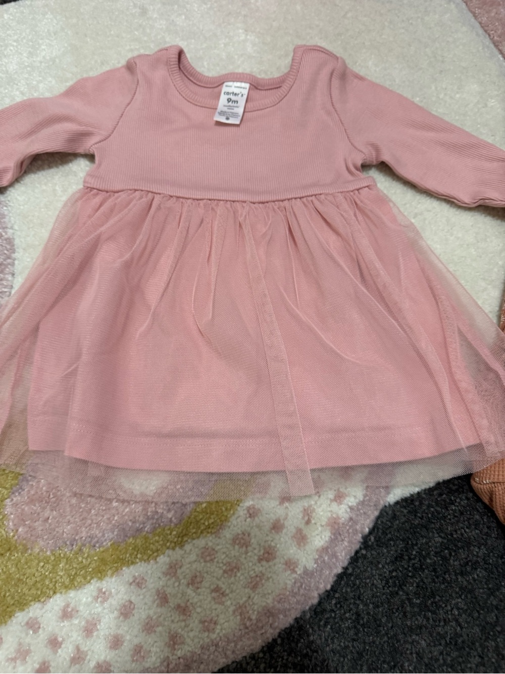 5 Carter's/ Rabbit Bear Floral & Ribbed Ruffle Dress Set - Pink, Brown, Rust - Picture 4 of 10